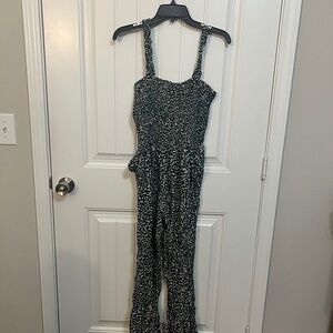 Jessica Simpson Green and White Jumpsuit with Spaghetti Straps